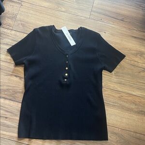 Elegant Black Buttoned Women's Tee